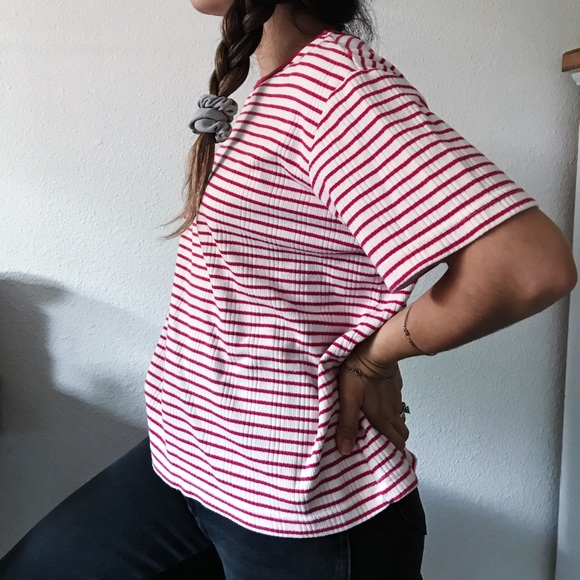 SOLD Vintage 80s striped tshirt blouse white XL - Picture 3 of 8
